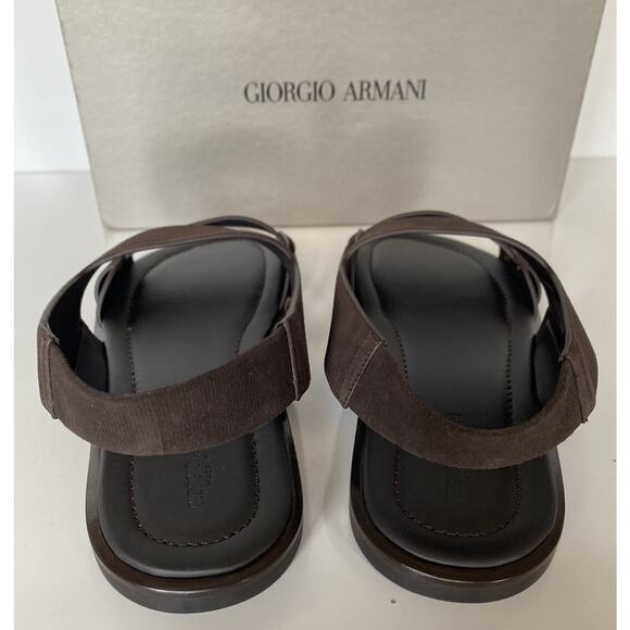 NIB $625 Giorgio Armani Brown Suede/Leather Ankle Strap Sandals 10.5 US X2P064